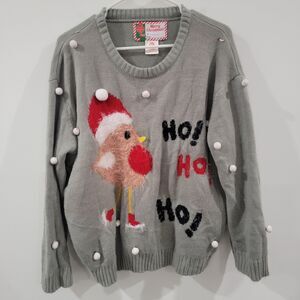 Womens Ugly Christmas Sweater Size XL Chicken‎ Ho Ho Ho Pom Pom